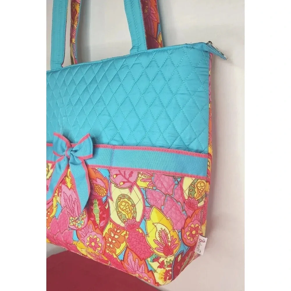 Belvah New Pink Blue Floral Diaper Bag w Changing Pad & Small Wipe Bag Baby Gift